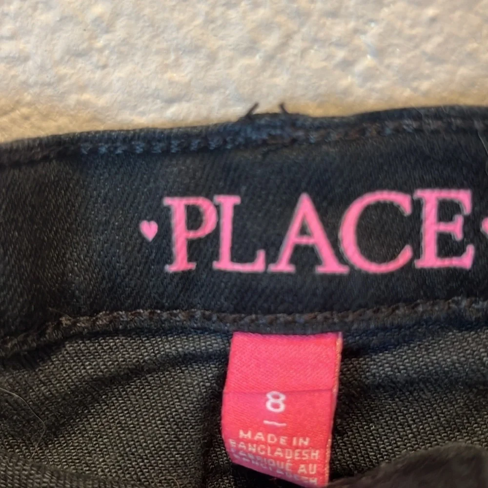 Children’s Place Girl’s Black Denim Jean Skirt Distressed Size 8